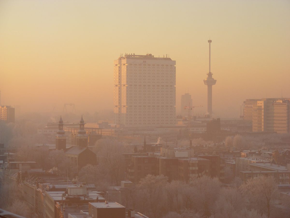 The Skyline of Rotterdam on a winters morning. 